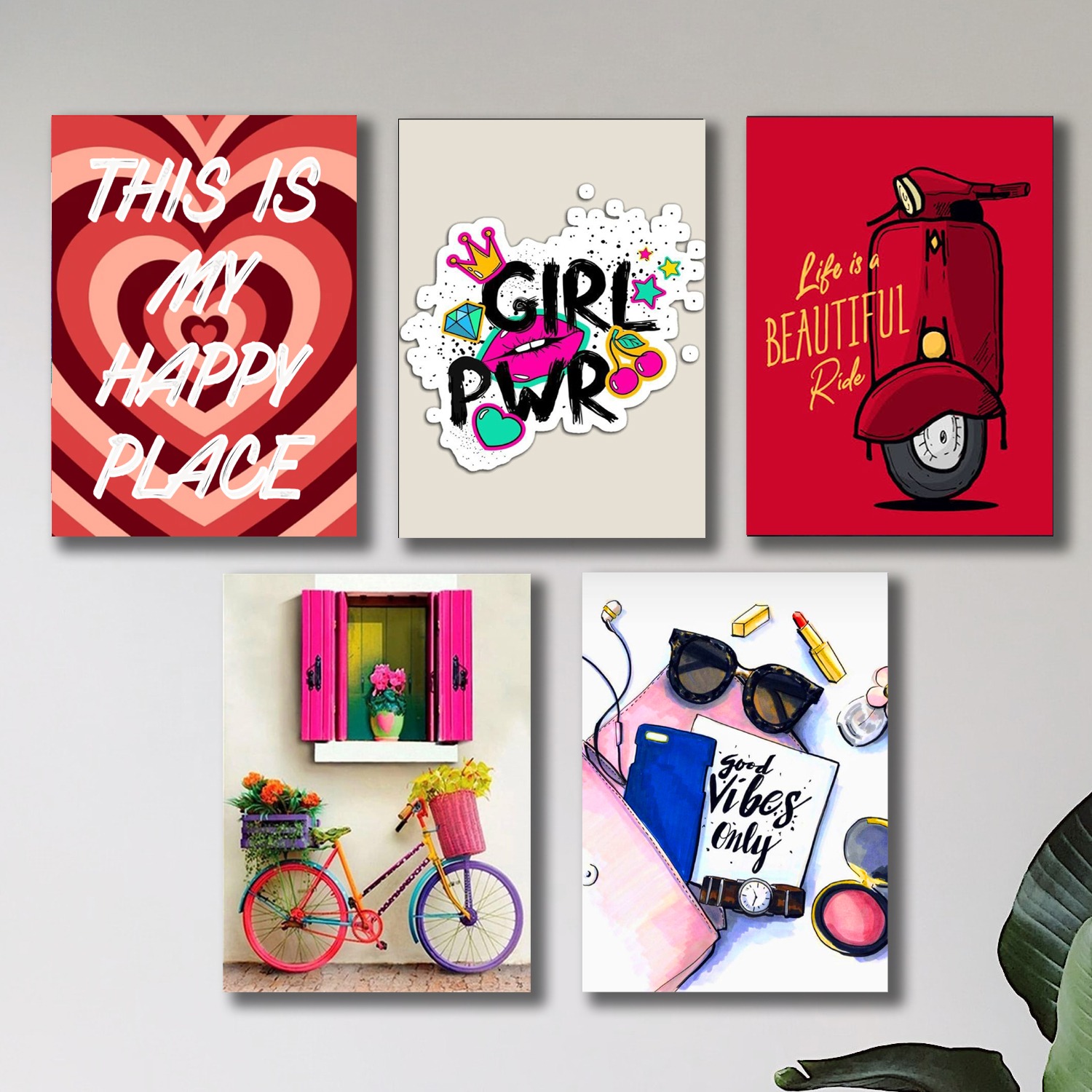 set of 5 girls room decore wall art wooden sticky Phototile frames buy online in Pakistan