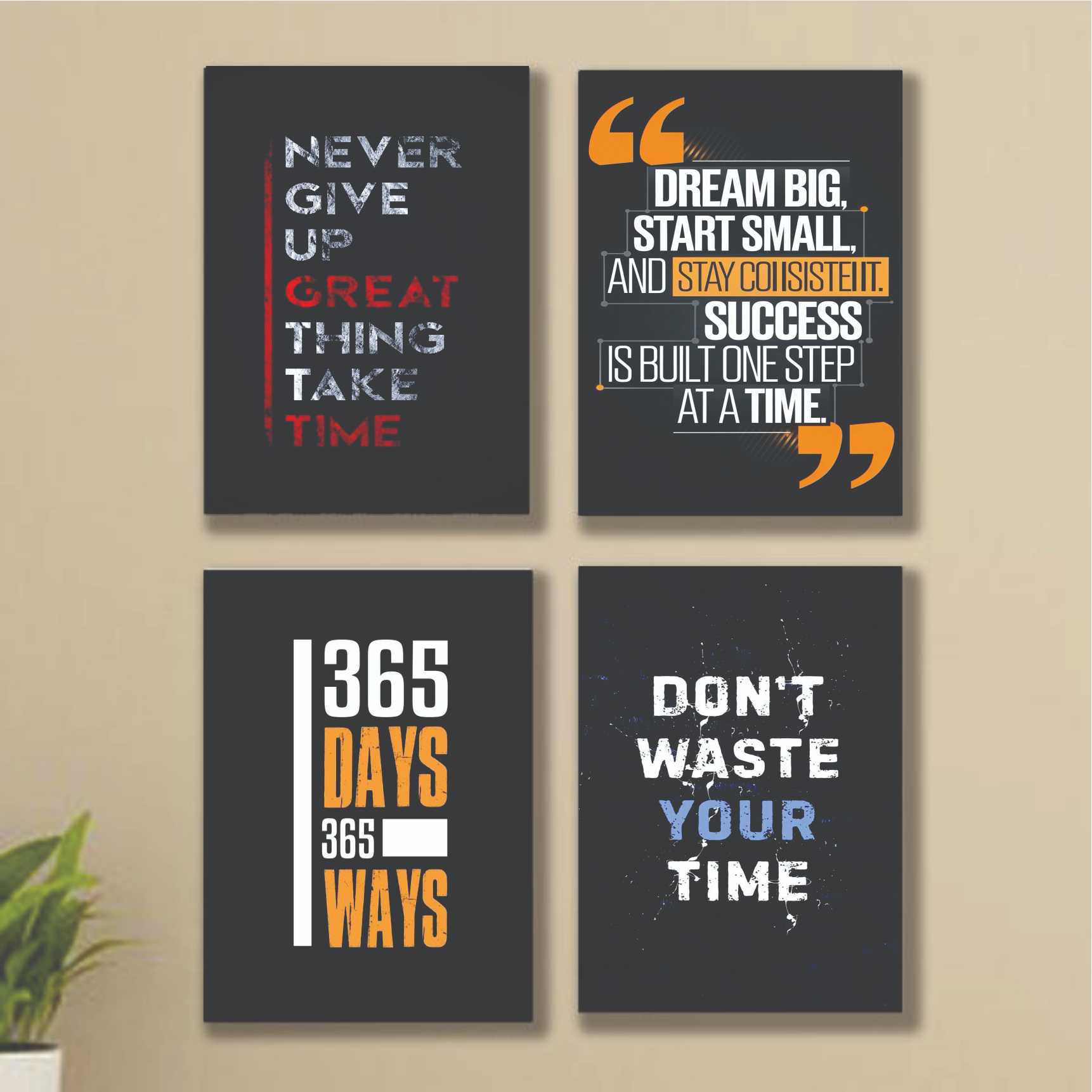 4pcs motivational sticky phototile Wooden Material wall frames for home decor 365 days (8x11inches) buy online in Pakistan