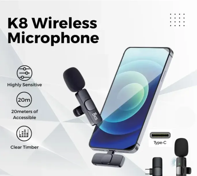 K8 Single Wireless Lavalier Microphone System | Plug-and-Play Clip-On Mic for Mobile Phones thumbnail 3