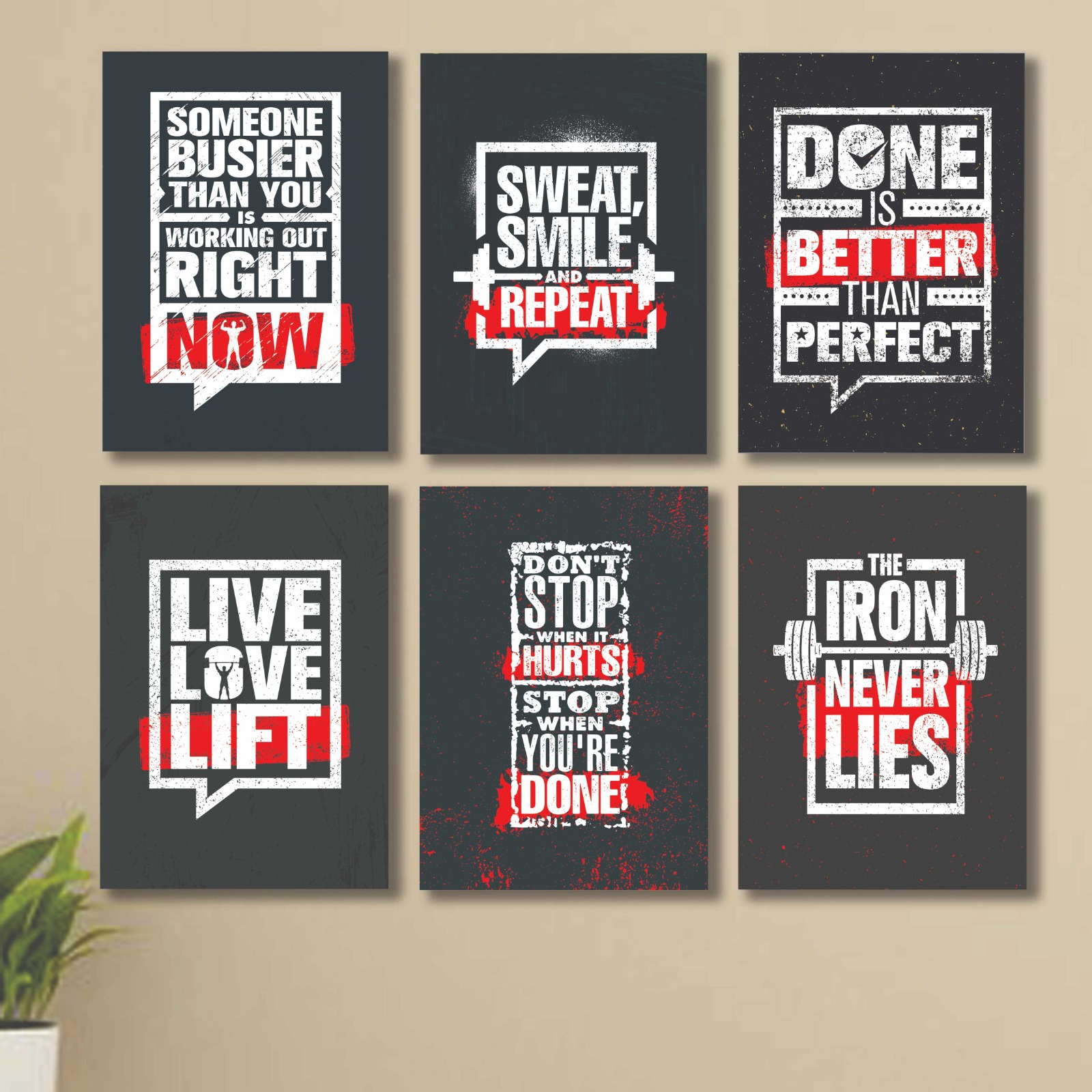 6 PC Wall Decor Cardboard Phototiles With Double Sided Back Sticking Build Your Body Gym Quotes buy online in Pakistan