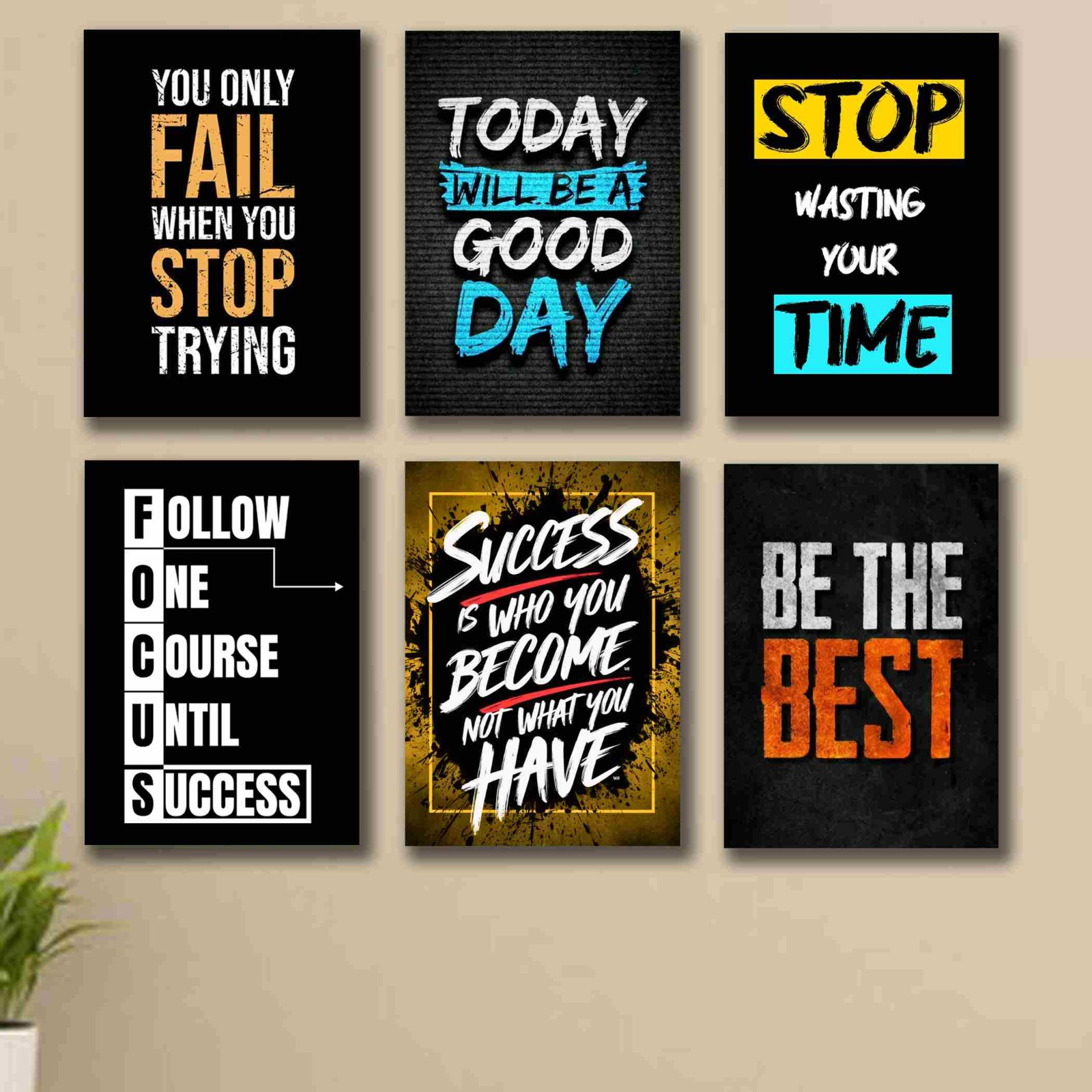 6 PC Wall Decor Cardboard Phototiles With Double Sided Back Sticking And Positive Quotes buy online in Pakistan