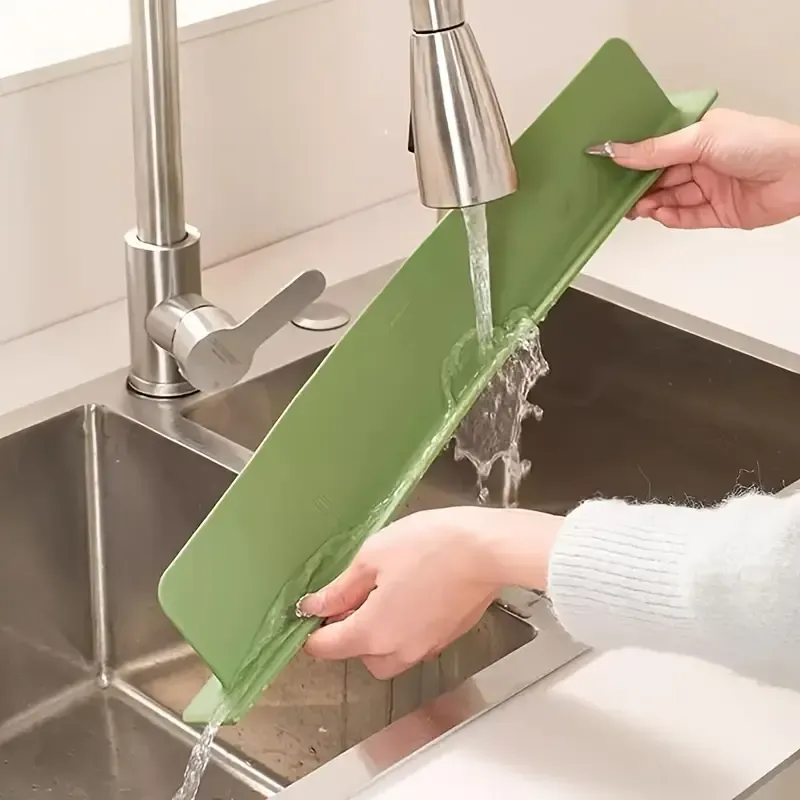 Silicone Sink Splash Guard With Suction – Flexible Water Splash Stopper for Kitchen & Bathroom Faucets, Countertops & Cleaning Protection (Random Color) thumbnail 4
