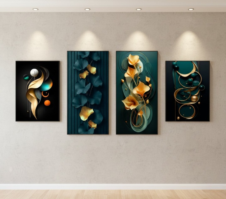 Set Of 4 Pcs Modern Abstract Ginkgo Leaves Wall Art Elegant Stylish Durable Decorative And Contemporary Home Design buy online in Pakistan