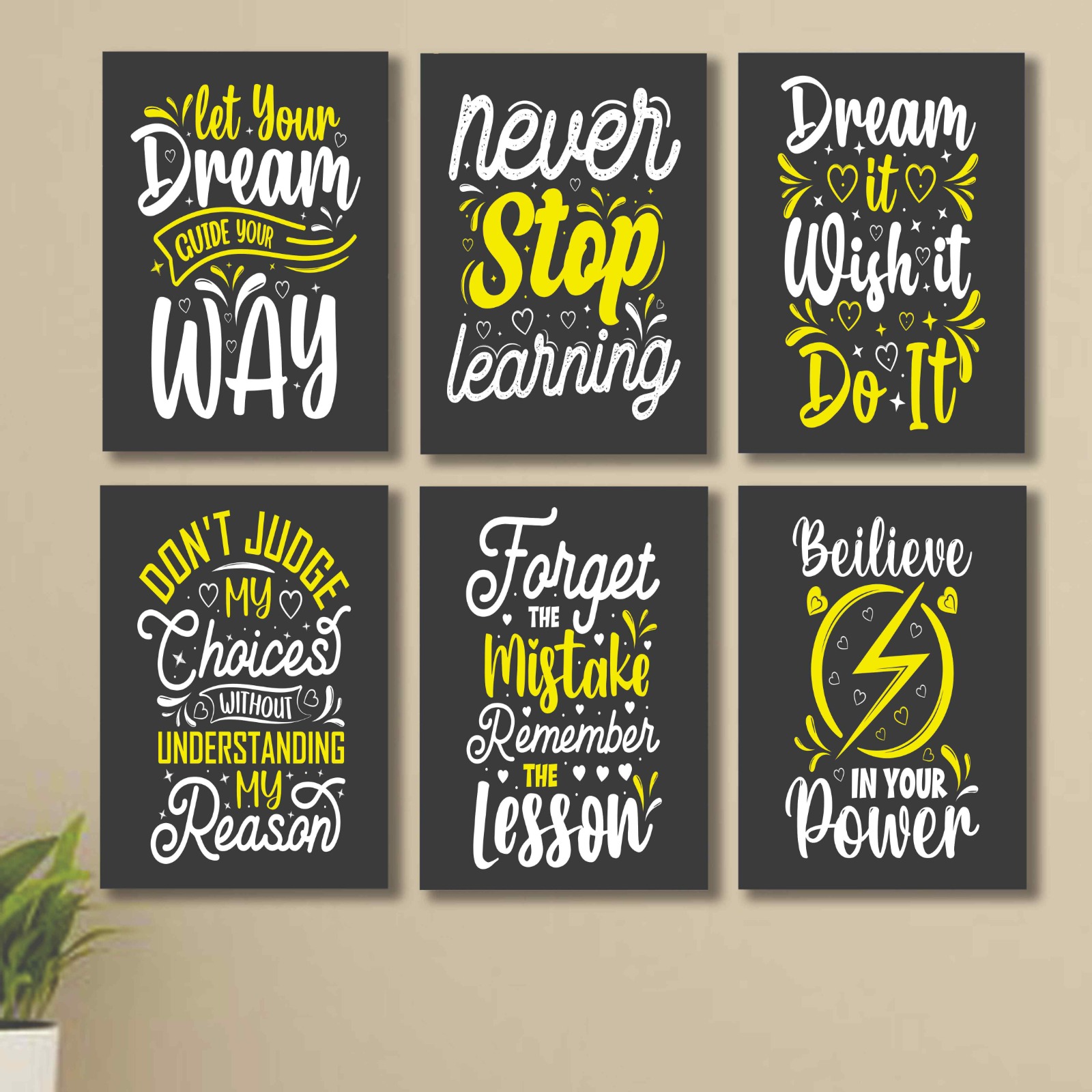 6 PC Wall Decor Cardboard Phototiles With Double Tape And Educational Discipline Quotes buy online in Pakistan