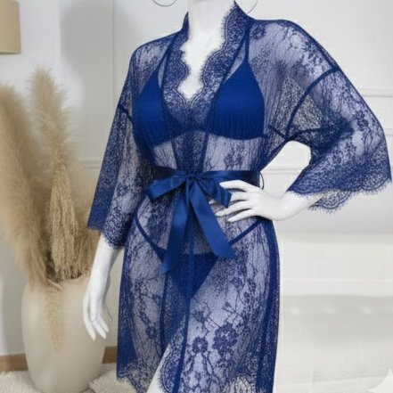 3 Piece Net Gown Set with Bra & Panty | Soft Lace Robe Lingerie | Free Size (fit upto 38 chest) - Buy Online in Pakistan at Zenbu Store (Image 7)