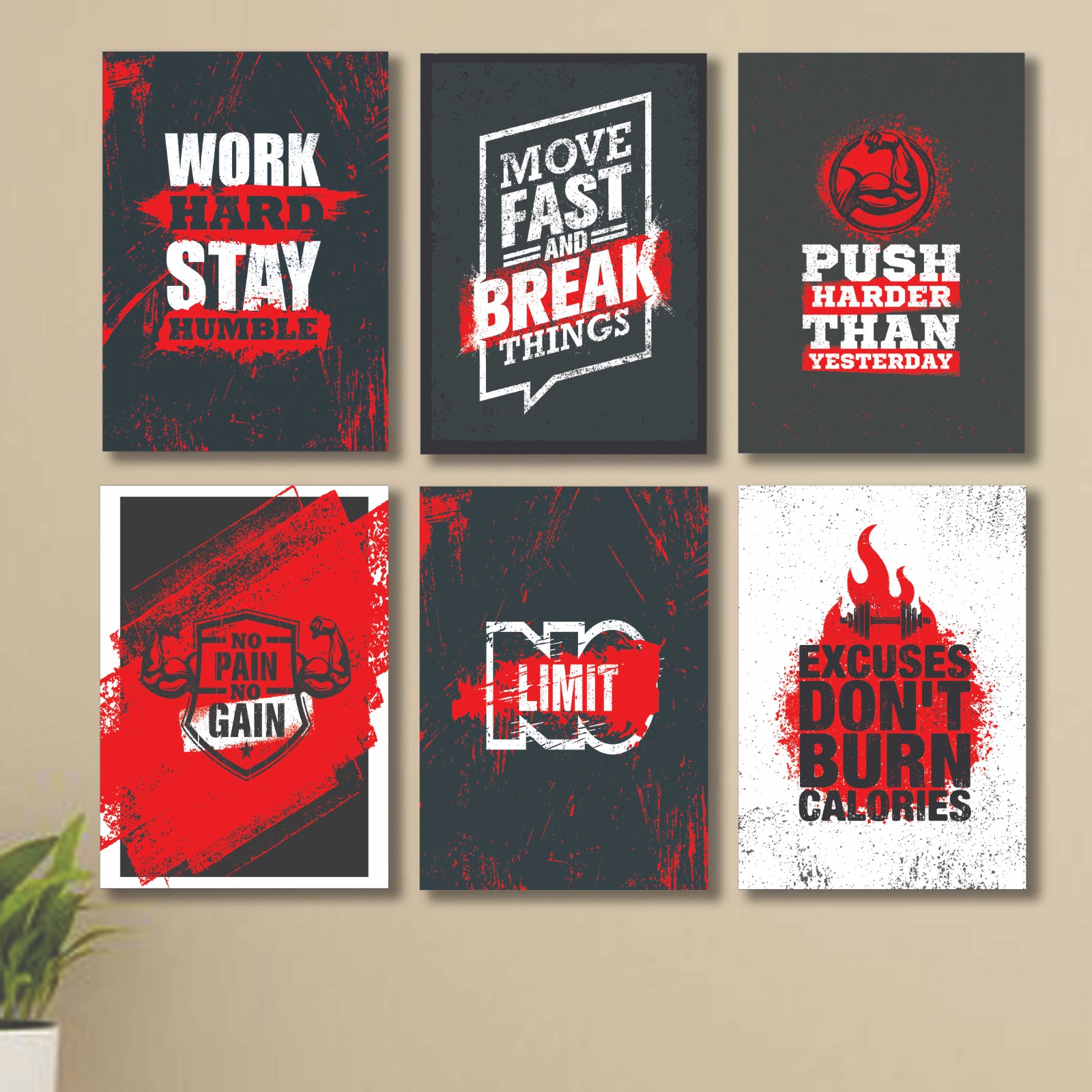 6 PC Wall Decor Cardboard Phototiles With Double Tape For Back Sticking Red And White Motivational Quotes buy online in Pakistan