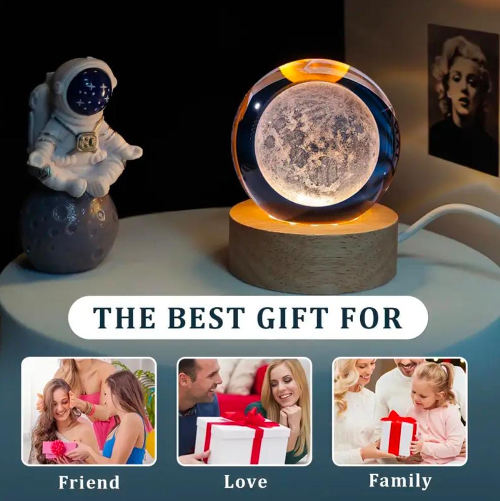 3D Galaxy Crystal Ball Night Light for Kids with USB Table Colorful LED Wooden Light Base, Birthday Gift for Teens Boys and Girls/ Crystal Ball for Home Decoration (Random Design) view 2