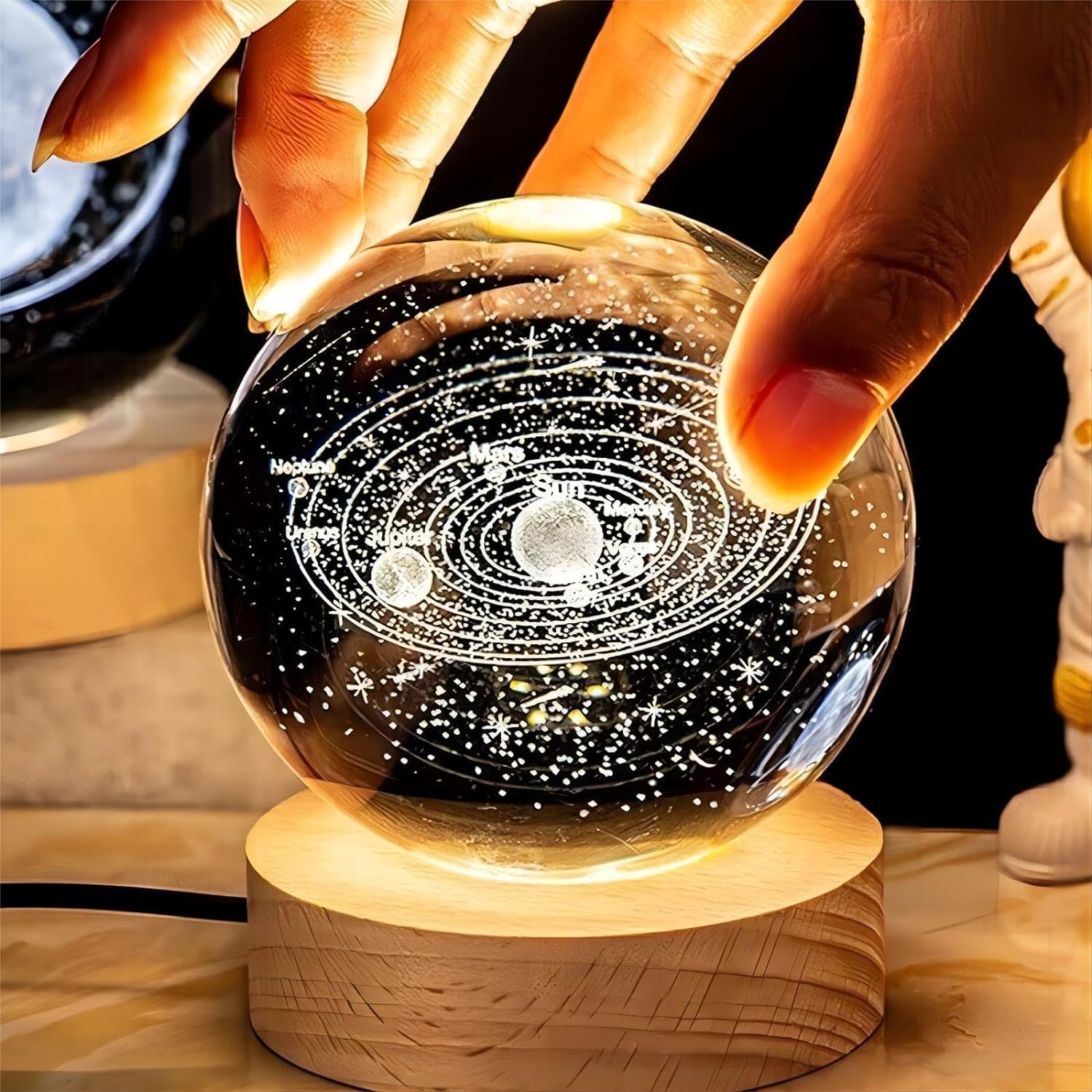 3D Galaxy Crystal Ball Night Light for Kids with USB Table Colorful LED Wooden Light Base, Birthday Gift for Teens Boys and Girls/ Crystal Ball for Home Decoration (Random Design) view 4