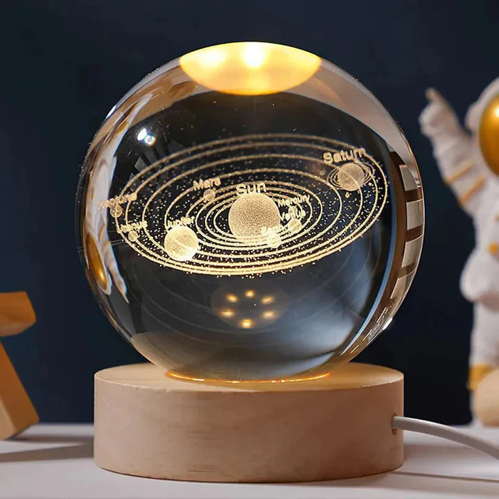 3D Galaxy Crystal Ball Night Light for Kids with USB Table Colorful LED Wooden Light Base, Birthday Gift for Teens Boys and Girls/ Crystal Ball for Home Decoration (Random Design) view 3