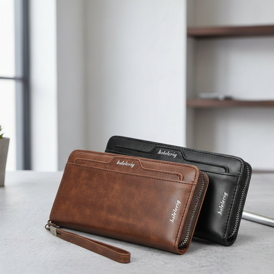 Baellerry Men’s Long PU Leather Zipper Wallet | Stylish & Durable | Multi-Card Organizer