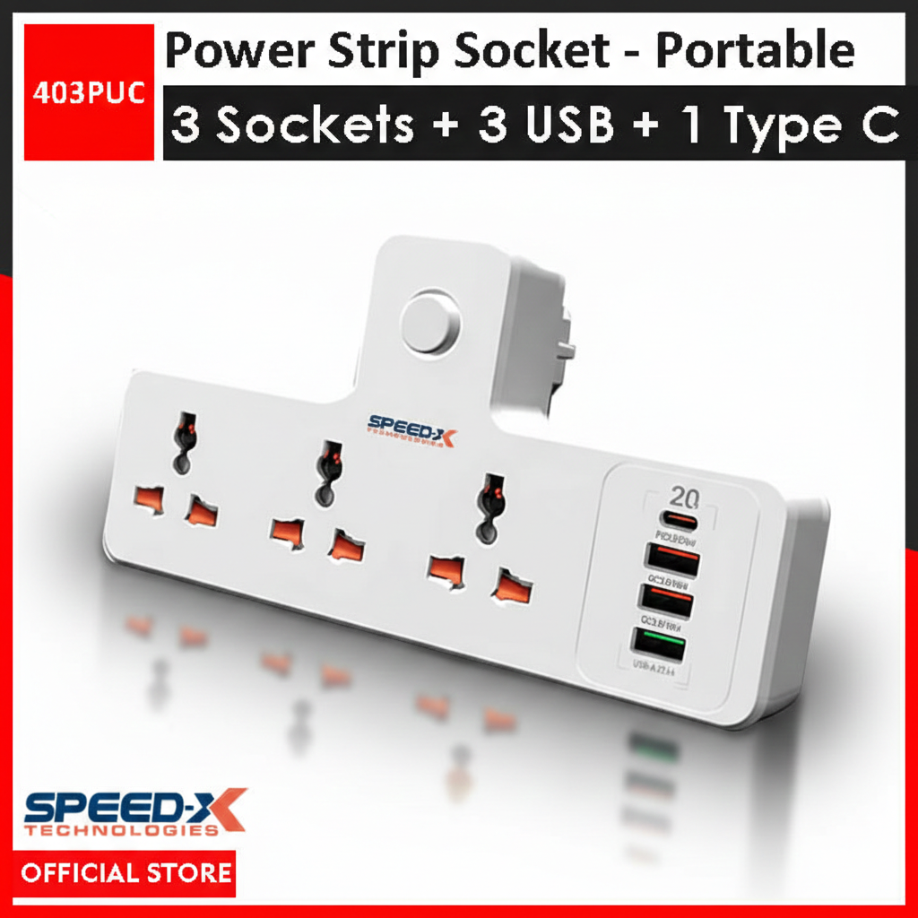 ProfessionProfessional Premium Portable Power Strip 3 Sockets + 3 USB + 1 Type-C Port From International Brand Speed-Xal Premium Portable Power Strip 3socket+3usb+1type-c Port from International Brand: Speed-x buy online in Pakistan