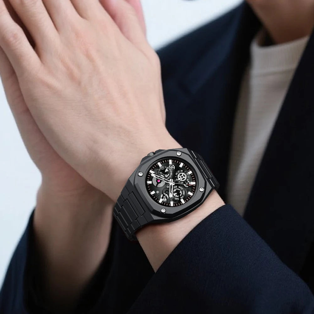 Premium Black Stainless Steel Waterproof Men’s Watch – Luxury Multi-Dial Design (With Box) thumbnail 5