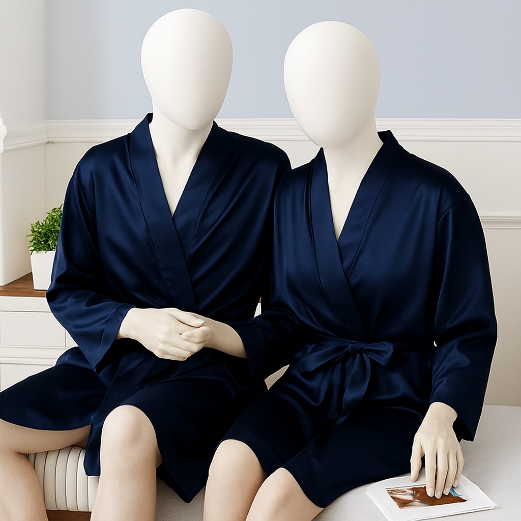 Elegant Silk Couple Gown / Robe Set – Wrap Style with Waist Belt (2 Pcs) | DC-C008