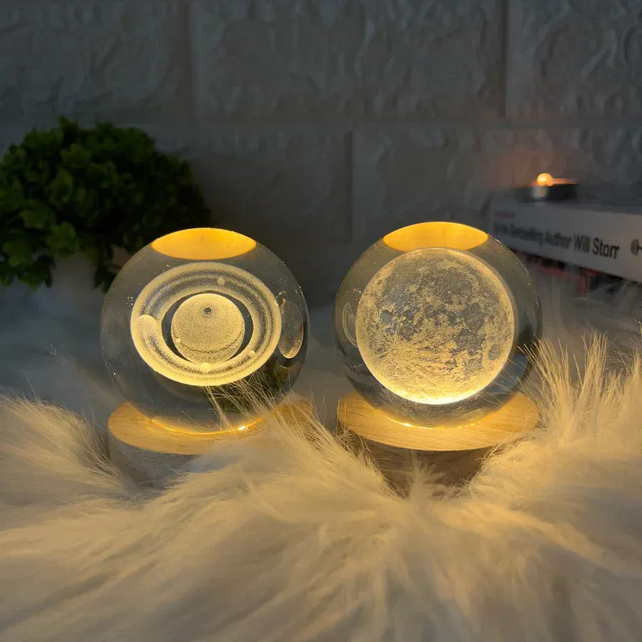 1 Pc USB LED Galaxy Crystal Ball Lamp | 3D Planet Moon Night Light | Bedroom & Party Home Decor | Kids Birthday Gift (Random Design) thumbnail 5