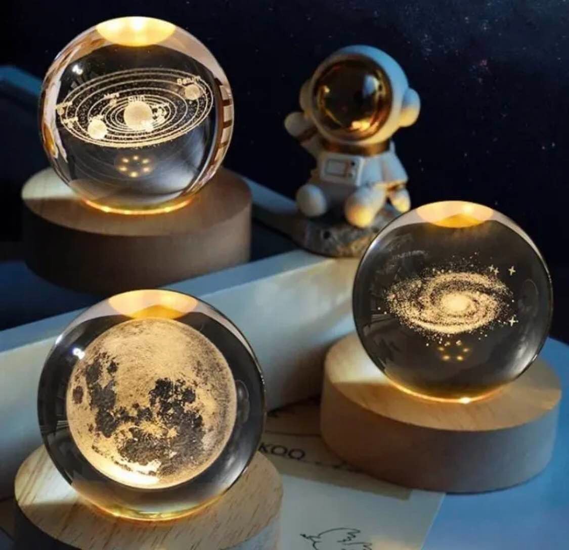 1 Pc USB LED Galaxy Crystal Ball Lamp | 3D Planet Moon Night Light | Bedroom & Party Home Decor | Kids Birthday Gift (Random Design) thumbnail 3