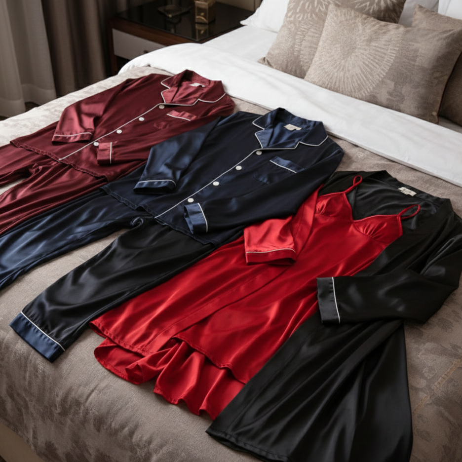 Couple Night Dress Silk Sleepwear Set - Buy Online in Pakistan at Zenbu Store (Image 7)