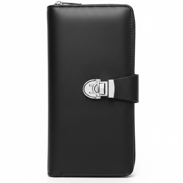 Premium Leather Travel Organizer Wallet with Metal Lock Closure