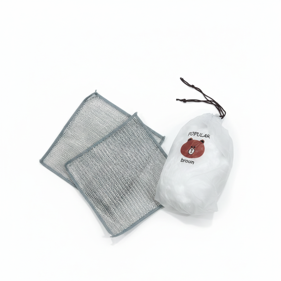 Combo Deal – 2 Pcs Metal Wire Cleaning Cloths with 1 Bear Design Food Cover Packet – Kitchen Cleaning & Food Protection Set buy online in Pakistan