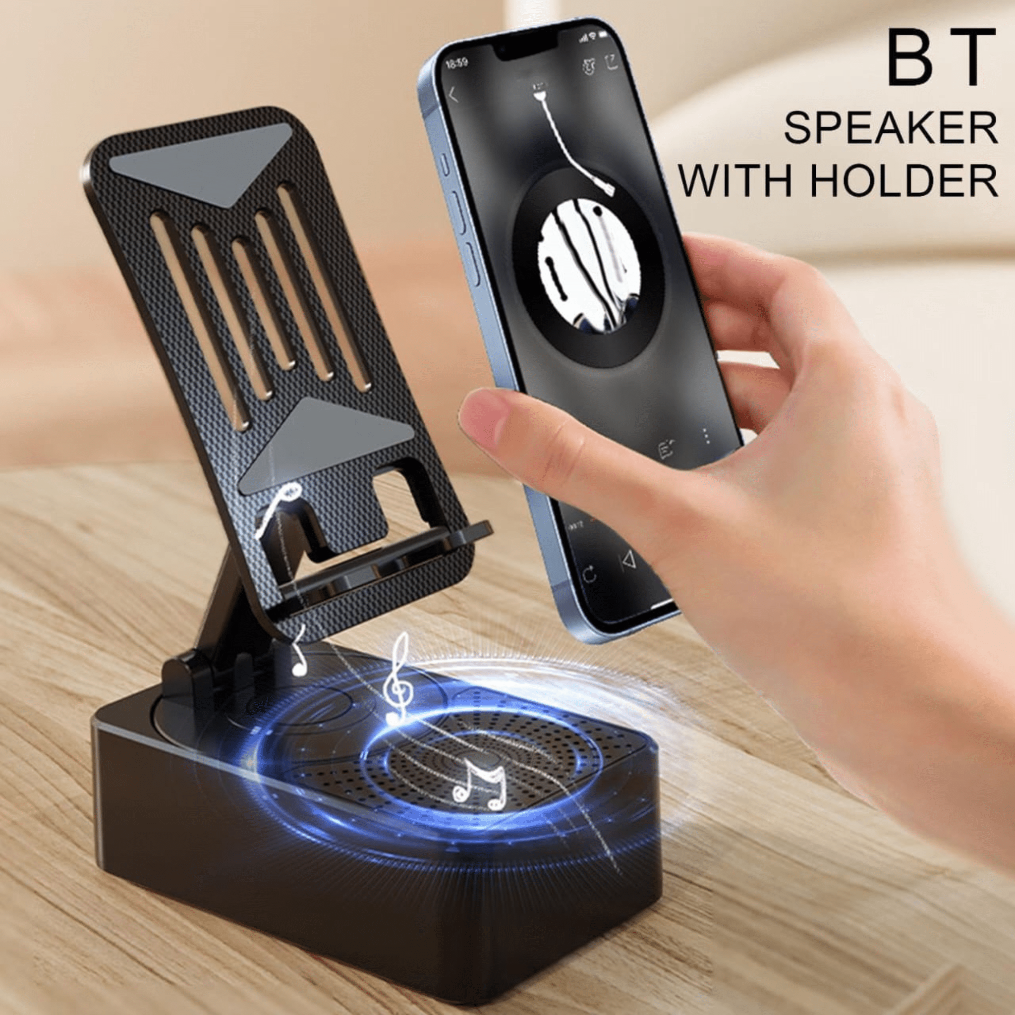 3-in-1 Rotating Foldable Mobile Phone Stand with Built-in Bluetooth Speaker – Adjustable Desktop Holder for Smartphones buy online in Pakistan