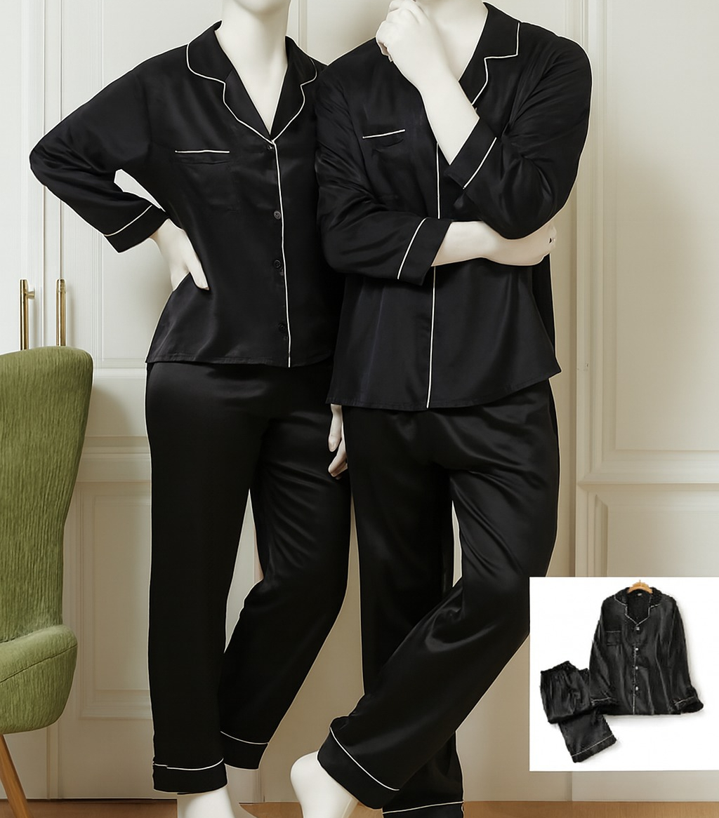 Classic Couple Night Suit Silk Satin Pajama Set - Buy Online in Pakistan at Zenbu Store (Image 10)