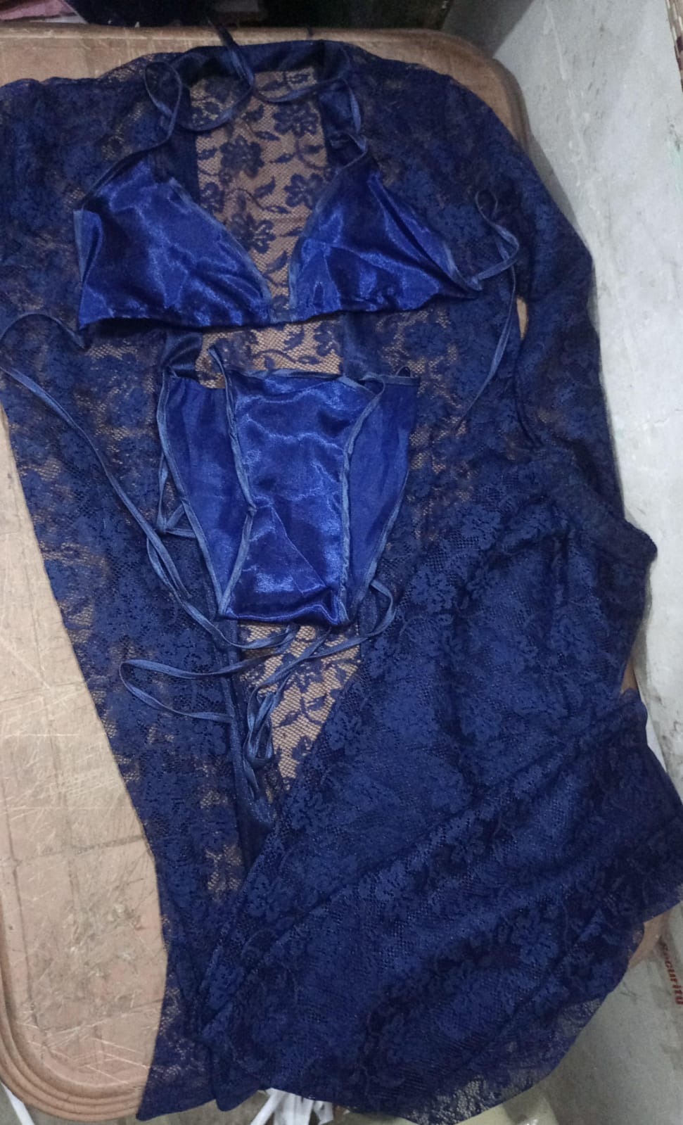 Luxurious Net Transparent Lace 4-Piece Nightwear Set – Stylish Free-Size Lounge And Sleepwear Including Gown, Bra, Panty, And Trouser view 5
