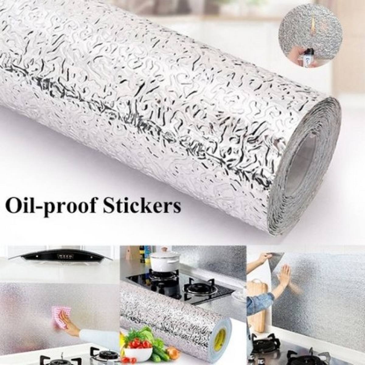 Silver Foil Kitchen Waterproof & Oil Proof Self-Adhesive Sticker Roll – Aluminum Heat Resistant Wallpaper for Stove, Cabinets & Walls (60×200cm) buy online in Pakistan