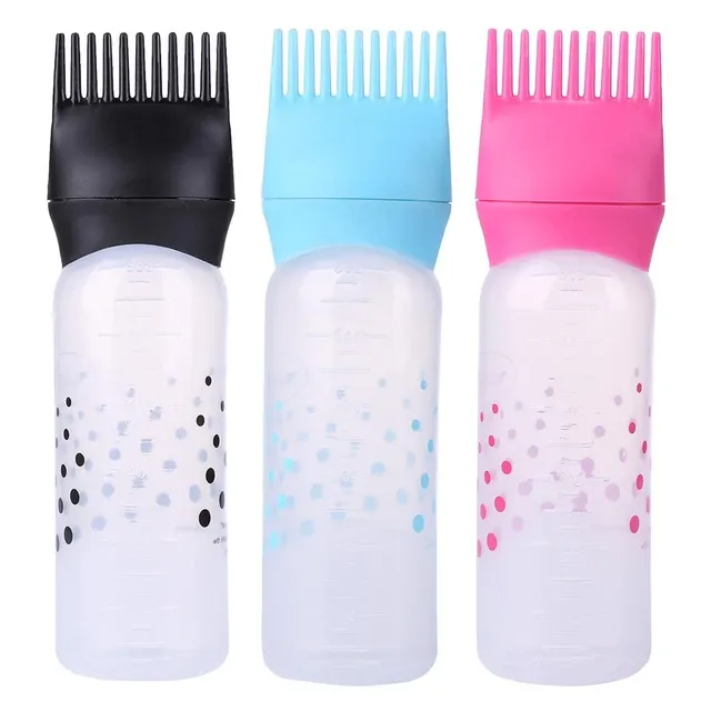 Hair Oil Comb Applicator Bottle with Graduated Scale – Professional Hair Coloring, Oiling & Scalp Treatment Tool ~ Random Color (1Pc)