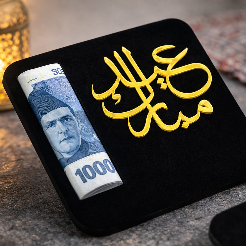 Premium Wooden & Acrylic Eidi Envelope – 4x4 Inch Reusable Eid Money Gift Card Holder with Elegant Festive Design