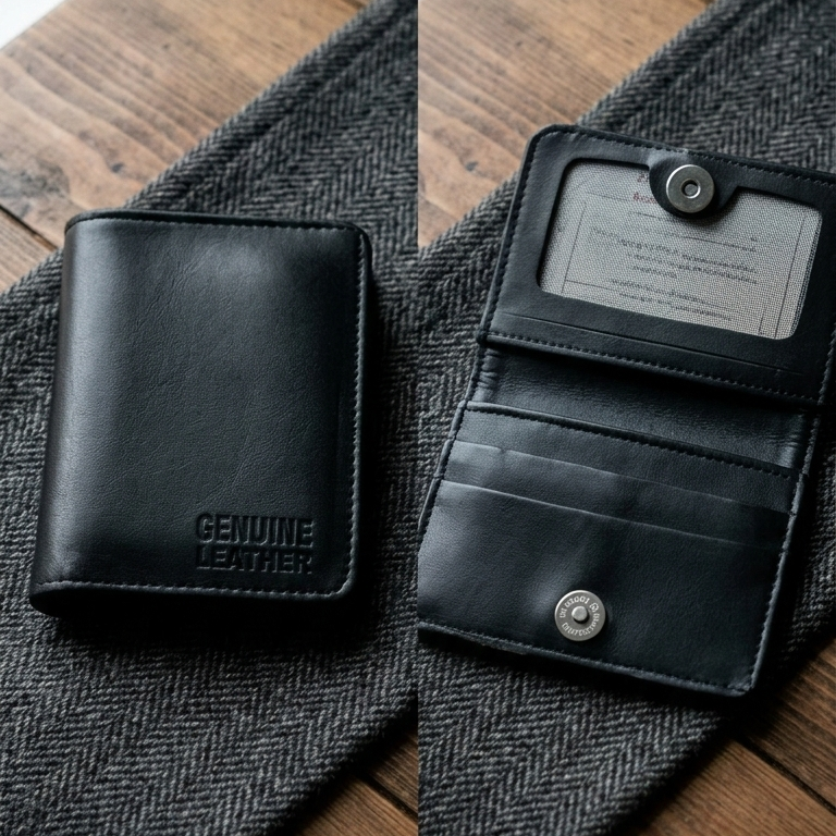 Premium Leather Button Wallet – Camel Brown, Blue & Black