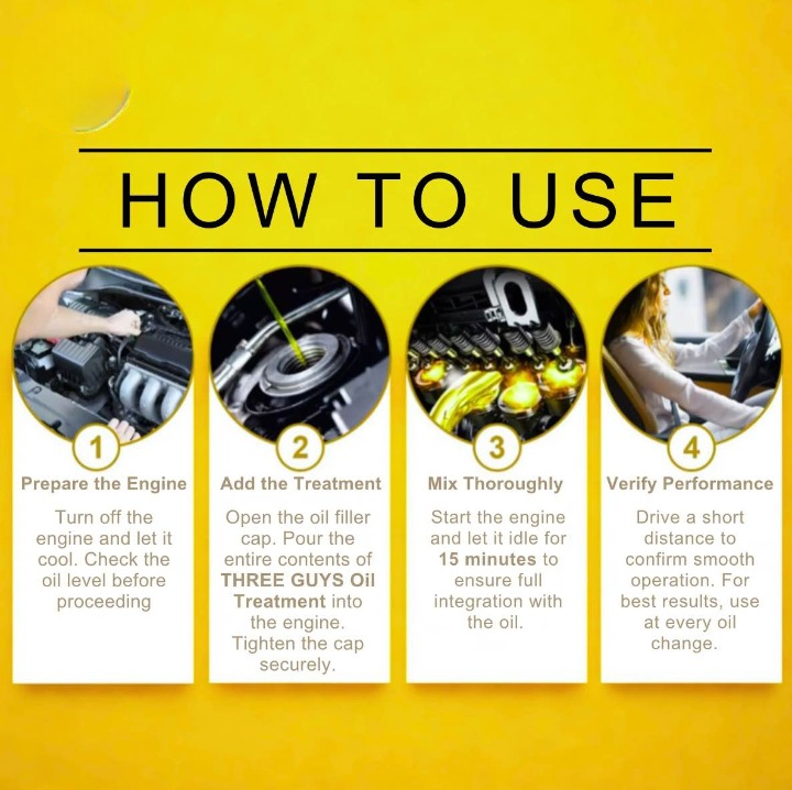 THREE GUYS Oil Treatment Engine Maintenance – Oil Additive for Engine Protection & Performance Boost - 443ML thumbnail 3