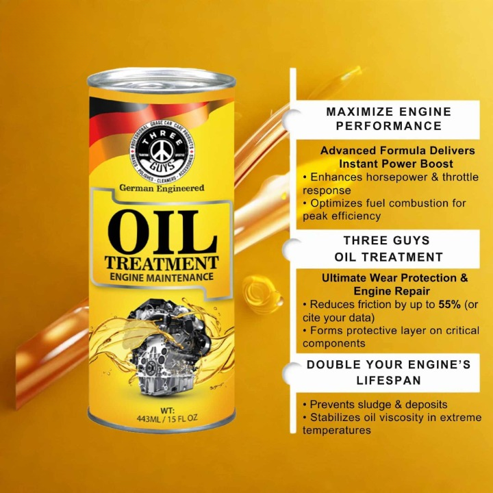 THREE GUYS Oil Treatment Engine Maintenance – Oil Additive for Engine Protection & Performance Boost - 443ML