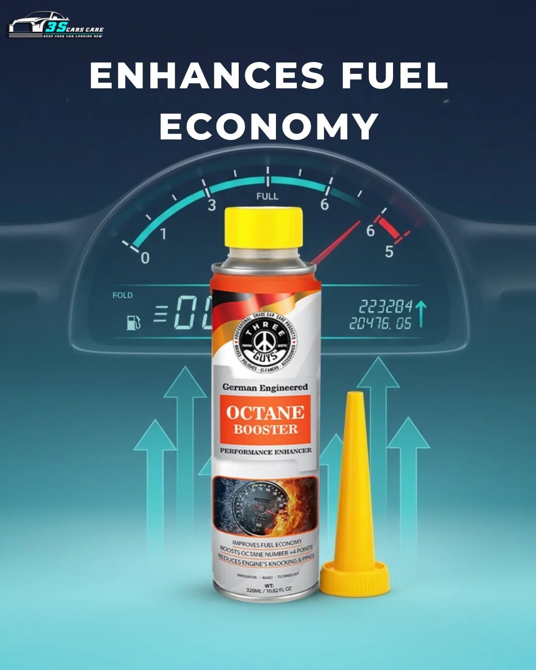 THREE GUYS Octane Booster – Fuel Additive for Petrol Engines (320ml) Boosts Octane +4 | Improves Engine Performance | German Technology view 4