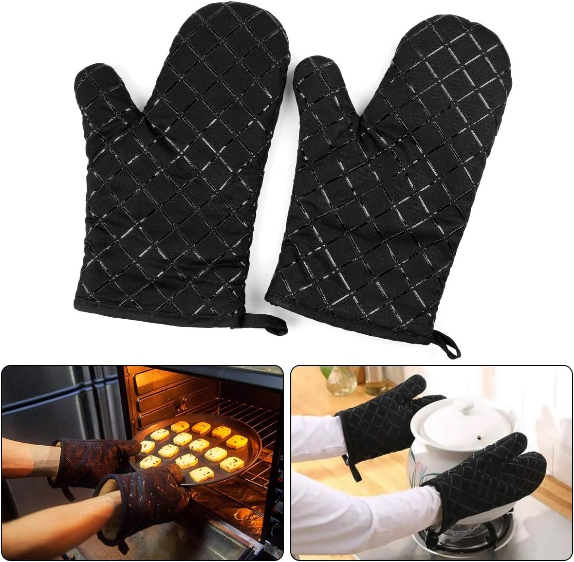Premium Heat Resistant Oven Mitts 2Pcs Extra Long Kitchen Gloves For Baking Cooking BBQ And Grilling Durable Cotton (Random Colour And Design ) buy online in Pakistan