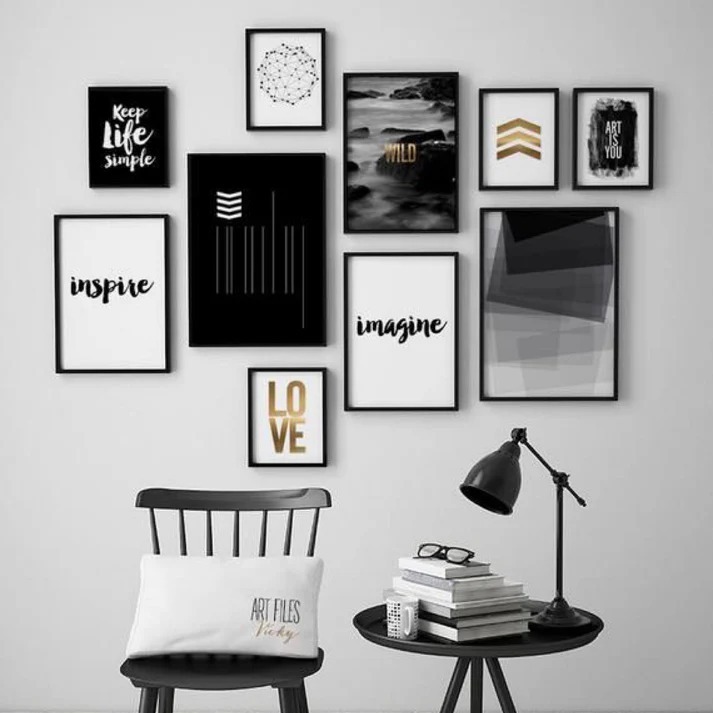 Set Of 10 Modern Motivational Photo Frames Black And White Inspirational Quotes And Abstract Designs Wooden MDF | Double Tape Includes buy online in Pakistan