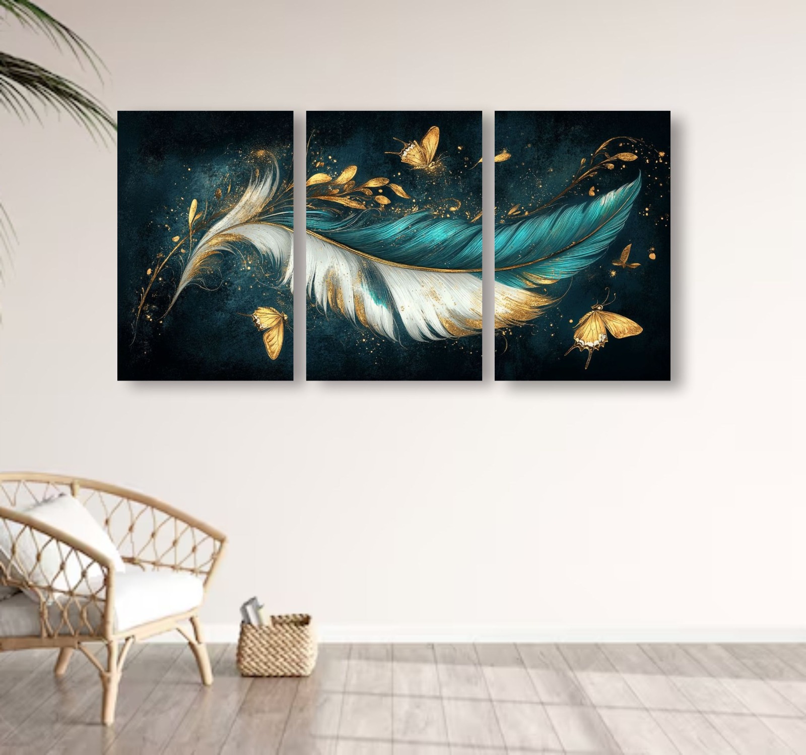 Set Of 3 Feather Art Wooden Frames For Wall Decoration Sticky Photo Tiles With Double Tape 8x11 Inches buy online in Pakistan