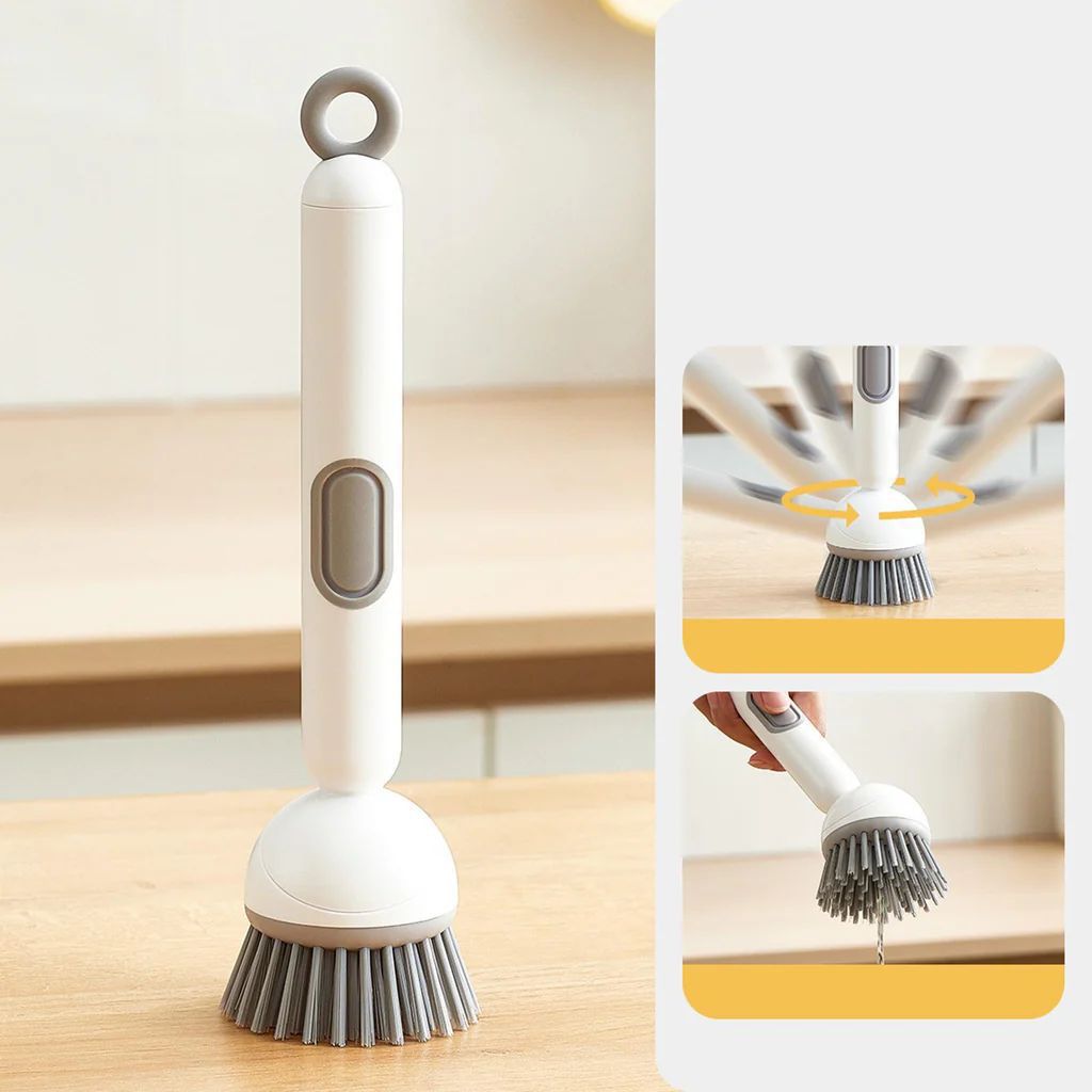 Kitchen Cleaning Adjustable Handle Brush With Soap Dispenser Refillable PET Portable Head For Dishes Pans Pots (Random Colour) buy online in Pakistan