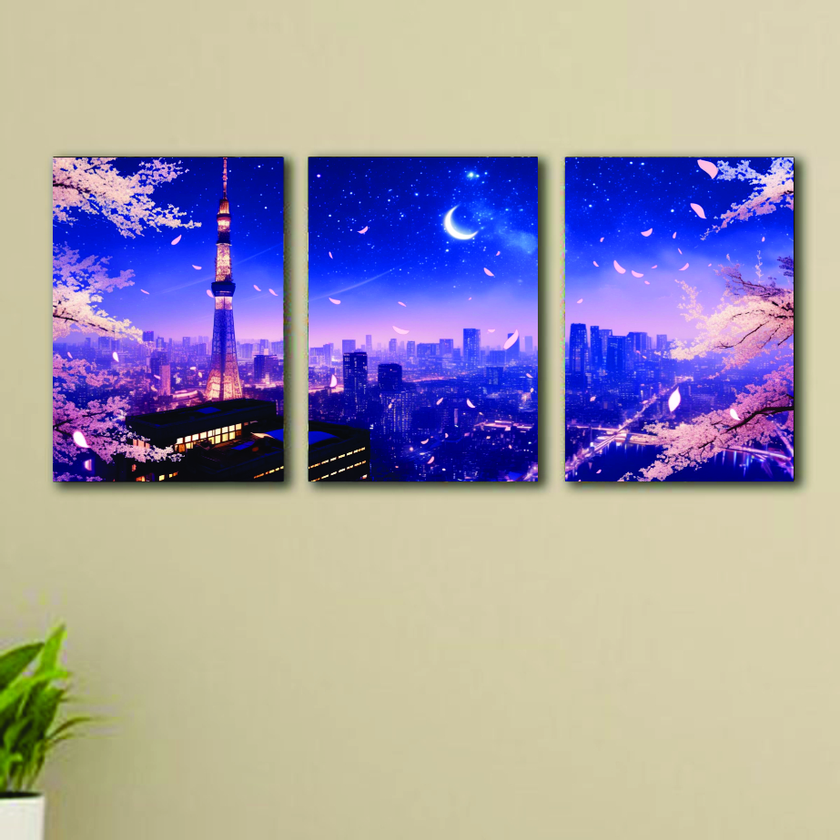 3pcs Blue City sticky phototile wall frames Wooden Material  for home decor 8x11inches buy online in Pakistan