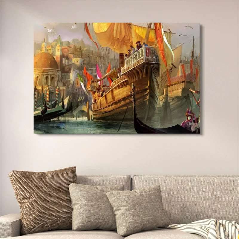 Venetian Merchant Ships Painting Canvas Wall Art With Double Tape | 12x16 Inches buy online in Pakistan