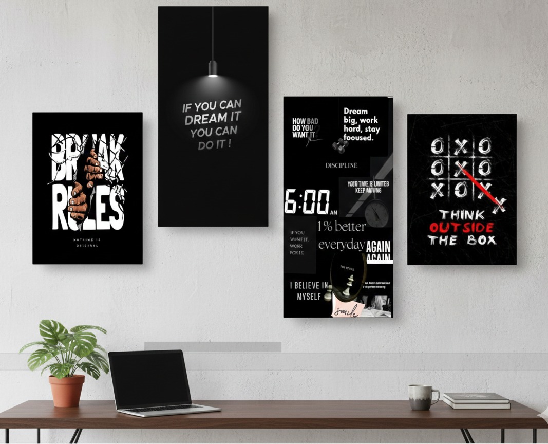 Set of 4 Motivational Wall Art Frames | Wooden Sticky Tiles | 8x16