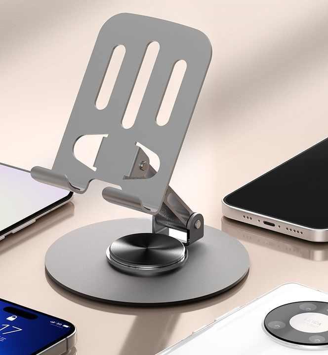 ZY034 Adjustable Desktop Mobile Phone Holder | Premium ABS Metal Biaxial Bracket Stand | 360 Degree Rotating Universal Table Mount - Grey buy online in Pakistan