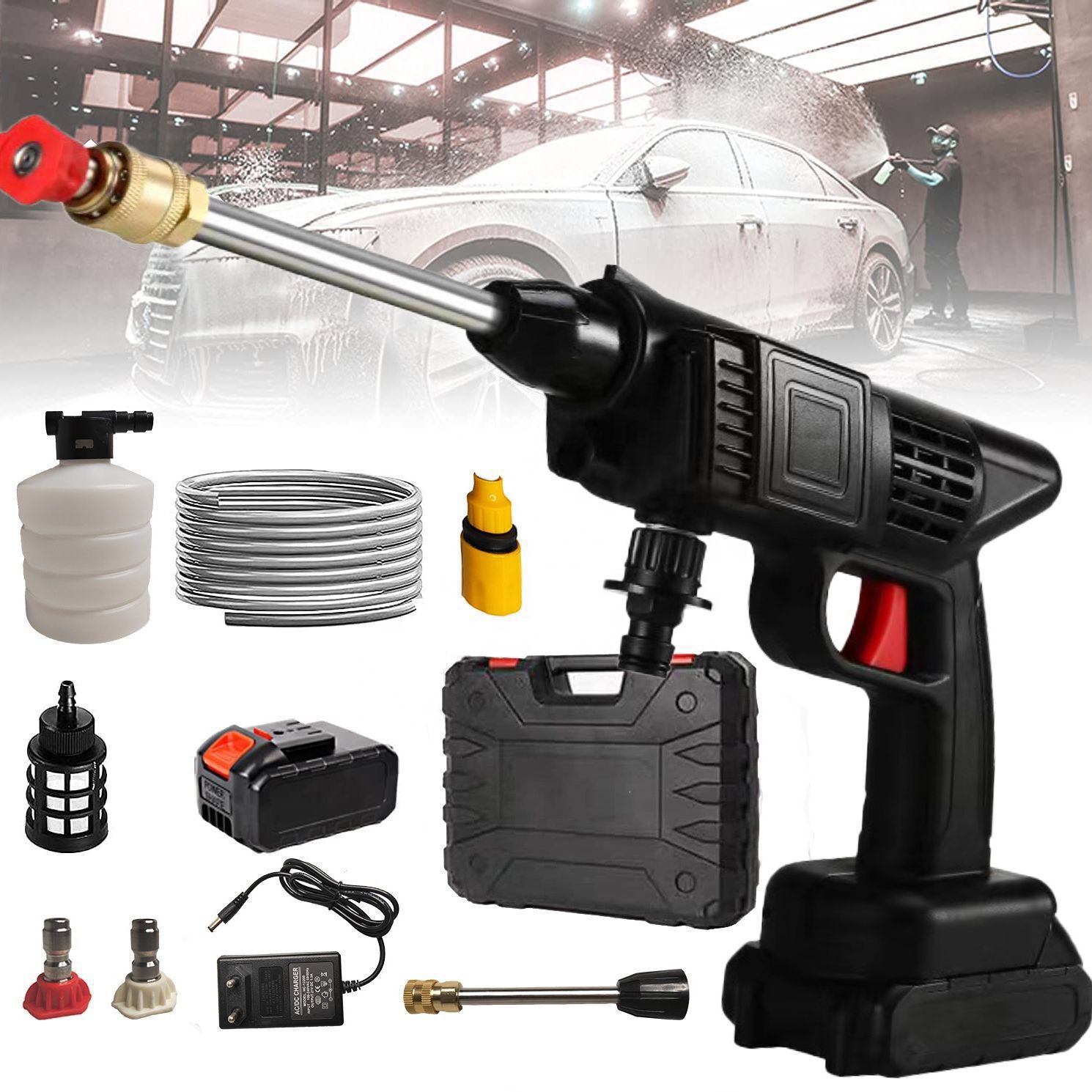 Automatic Cordless Car Wash Spray Gun | 48V High Pressure Lithium Battery | Wireless Foam Jet Washer (Single Battery) thumbnail 2