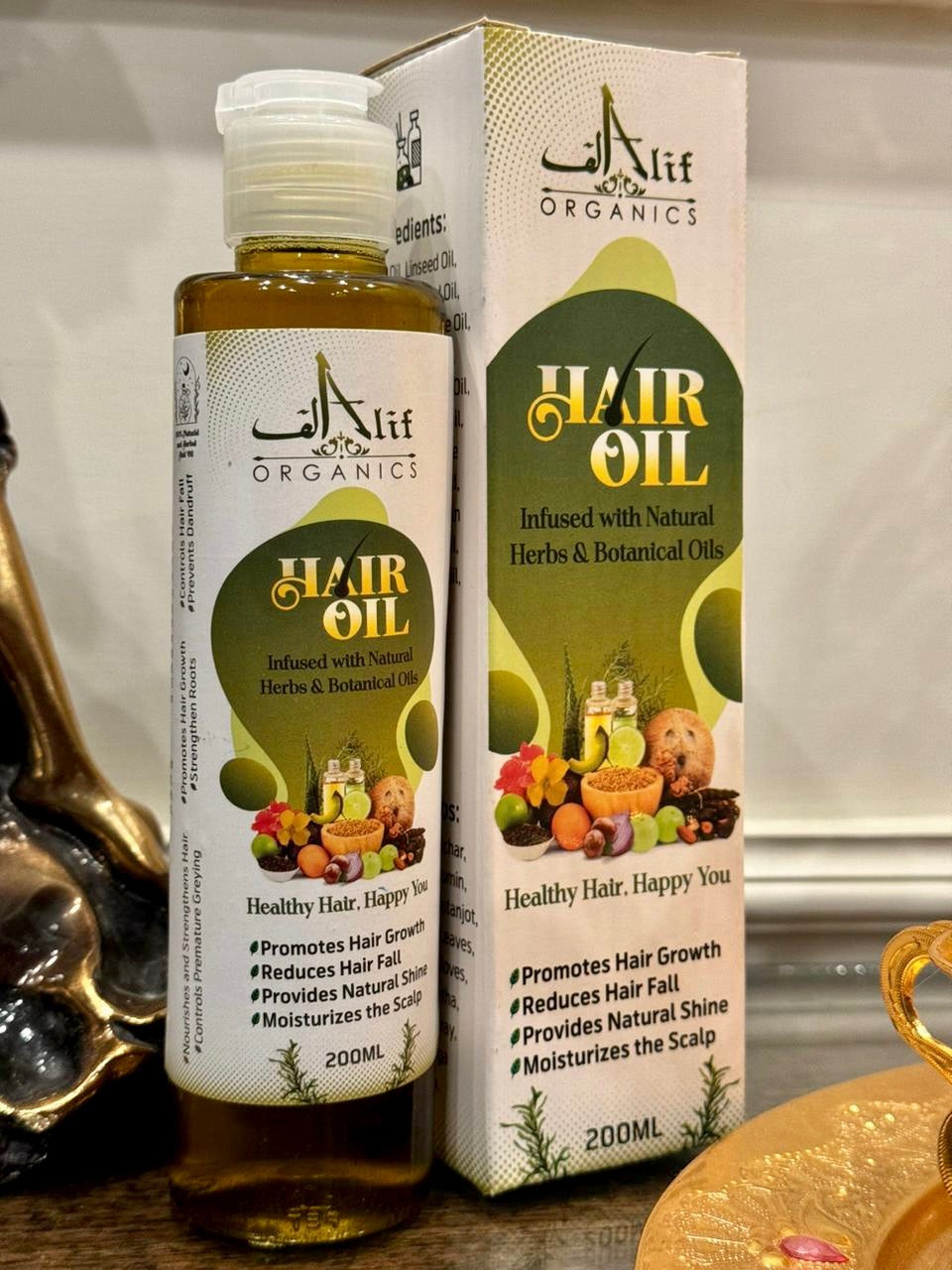 Alif Organics Natural Hair Oil | Infused with Herb & Botanical Oils | Promotes Growth & Reduces Hair Fall | 200ML buy online in Pakistan