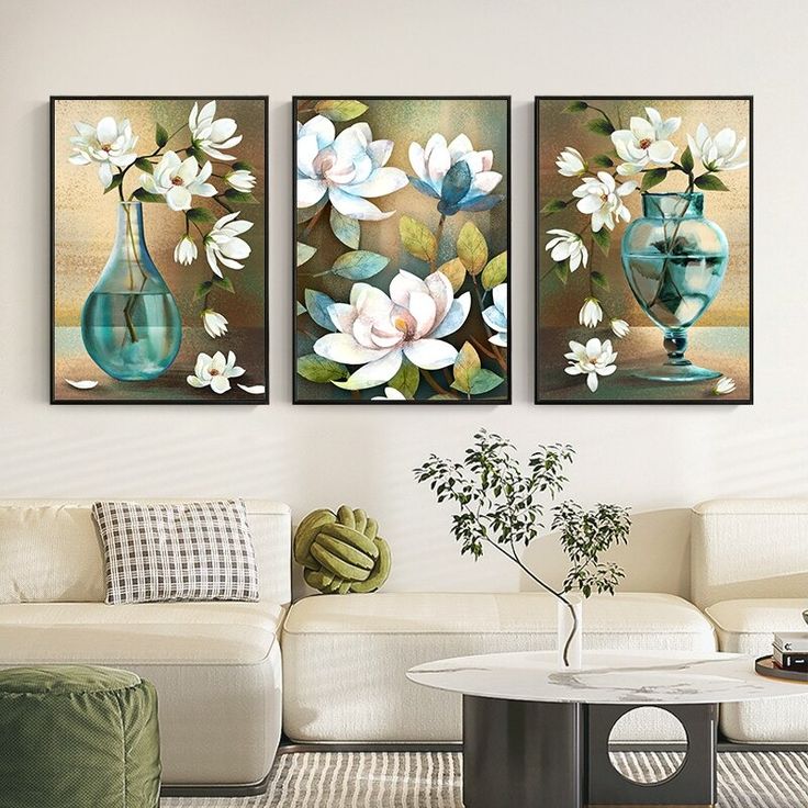Elegant 3-Piece Floral Wall Frame Set – White Blossoms & Teal Vase Art buy online in Pakistan