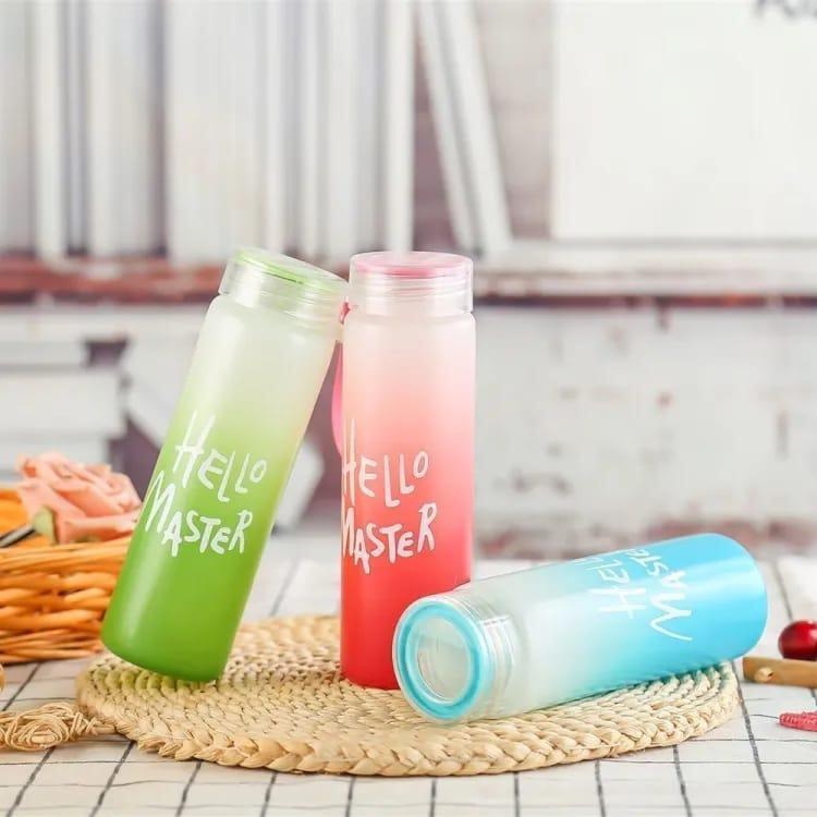Hello Master 480ml Frosted Glass Water Bottle - Transparent Leak-Proof Portable Drinkware with Carrying Strap (Random Color) buy online in Pakistan