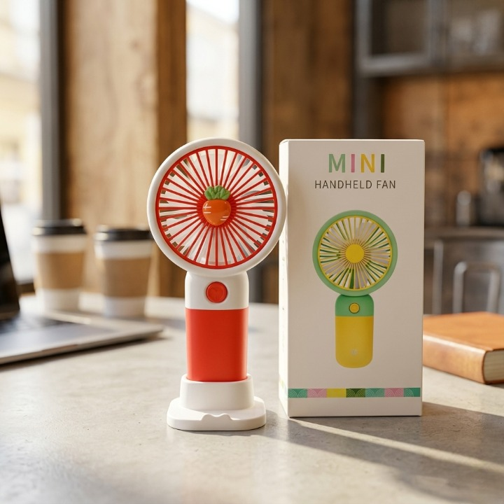 Mini Portable Handheld Fan with Desktop Base - Cute Carrot Design Rechargeable Personal Cooling Fan for Office, Students, and Travel buy online in Pakistan