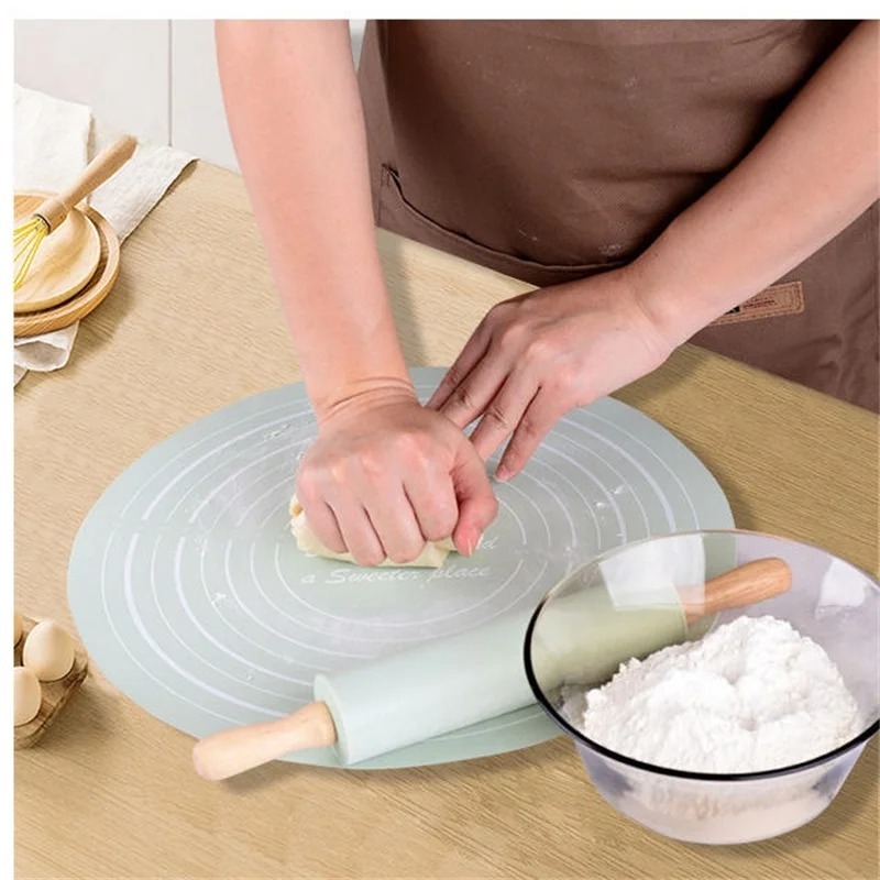 Silicone Dough Mat With Rolling Pin Set | Extra Thick Non-Slip Baking Mat For Pizza & Bread | Random Color buy online in Pakistan