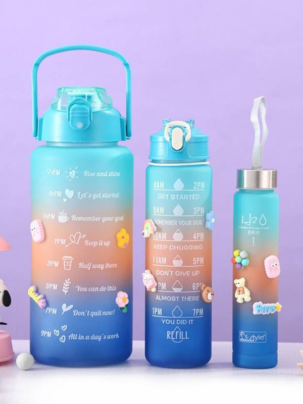 3 Pack Water Bottles With 2l Large Bottle 700mlportable Bottle And 300ml Mini Bottle Motivational (random Color) buy online in Pakistan
