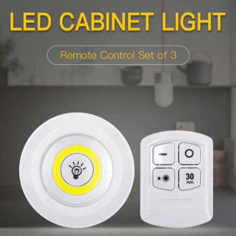 LED Cabinet Light Remote Control Set – 3 Wireless Cell Operated Tap Lights with Dimming & 30 Mins Timer Modes view 4