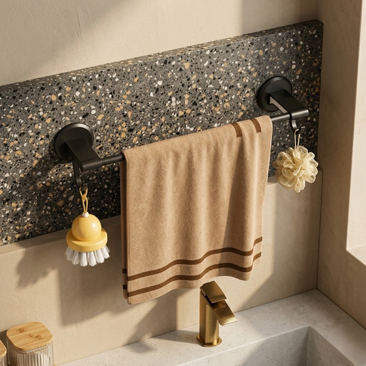 Simple Multifunctional Towel Bar | No-Drill Wall Mounted Bathroom Organizer | Strong Load-Bearing 10kg | 50cm buy online in Pakistan
