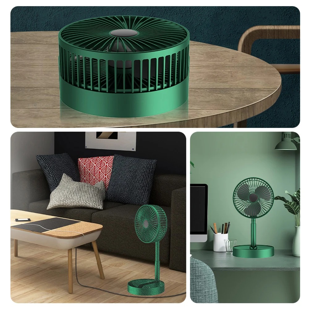Portable Rechargeable Foldable Table Fan 2400mAh USB Charging | 3 Speed Silent Desktop Fan | Adjustable Mini Fan for Home, Office & Travel view 2